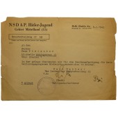 Сопроводительный документ на дубликат знака Гитлерюгенд